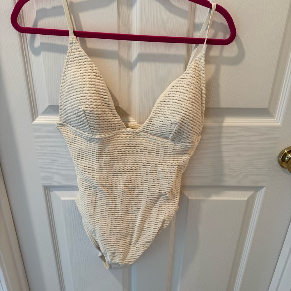 J. Crew Cream Textured One-Piece Swimsuit